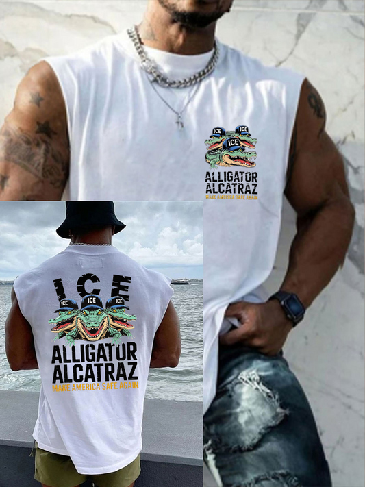 Men's Retro Alligator Alcatraz Funny Florida Everglades Dark Humor Vests