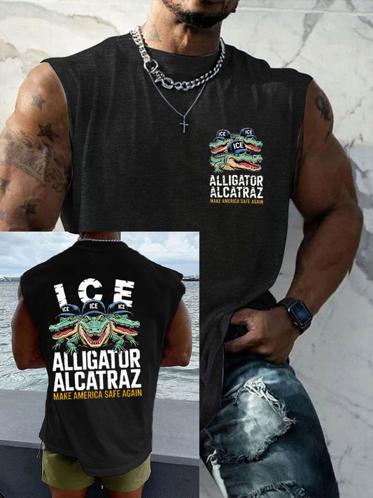Men's Retro Alligator Alcatraz Funny Florida Everglades Dark Humor Vests