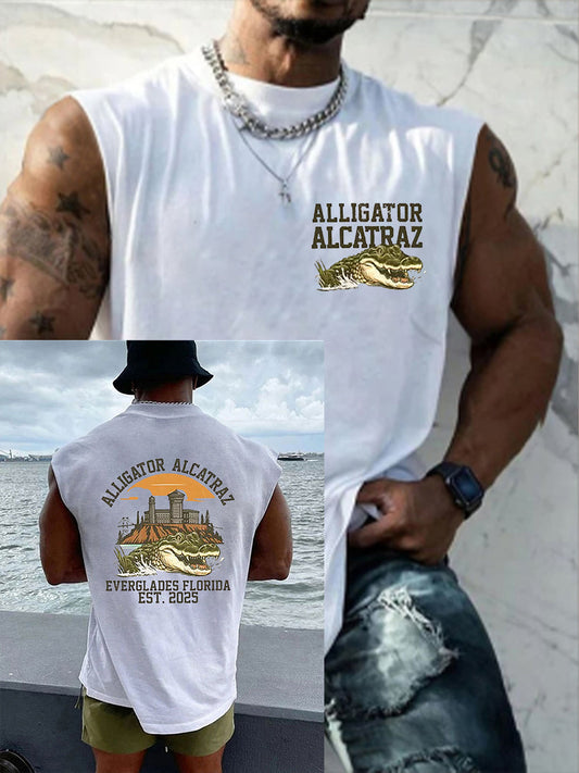 Men's Retro Alligator Alcatraz Funny Florida Everglades Dark Humor Vests