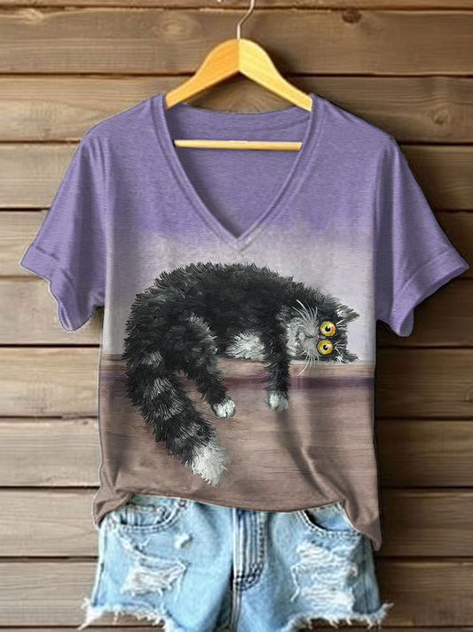 Women's Cat Art Print T-Shirt