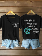 Women's Pray For Texas, When You Go Through Deep Waters I Will Be With You Isaiah 43: 2 V-Neck T-Shirts