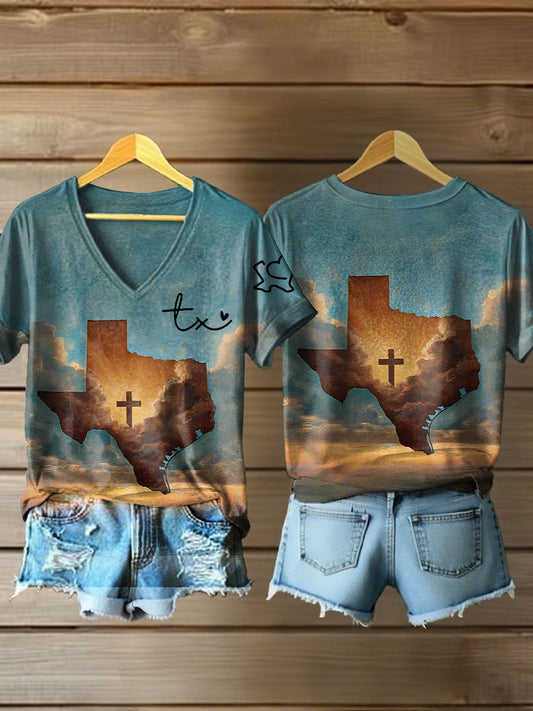 Women's Pray For Texas V-neck T-shirts