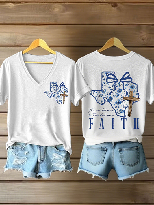Women's Texas The Water Rose But So Did Our Faith V-neck T-shirts