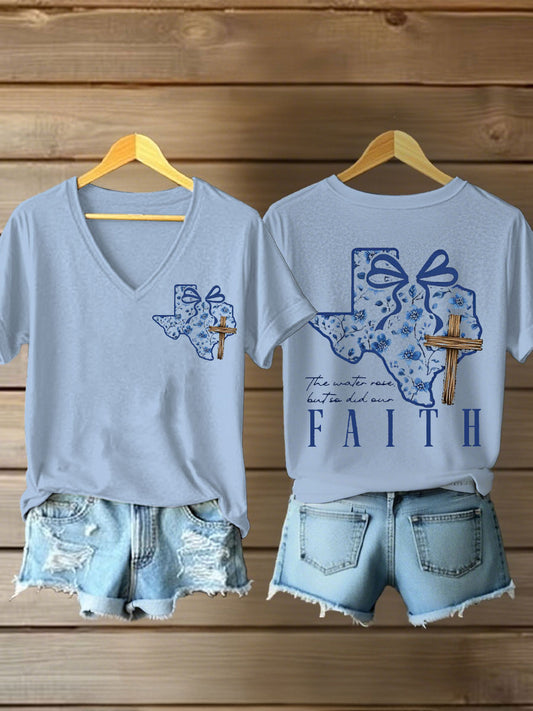 Women's Texas The Water Rose But So Did Our Faith V-neck T-shirts