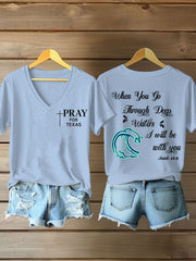 Women's Pray For Texas, When You Go Through Deep Waters I Will Be With You Isaiah 43: 2 V-Neck T-Shirts