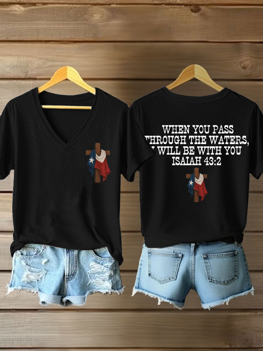 Women's When You Go Through Deep Waters I Will Be With You Isaiah 43: 2 V-neck T-shirts