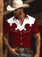 Men's Retro Western Cowboy Print Casual Short-Sleeve Shirt