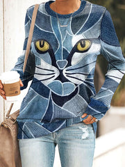 Women's Artistic Cat Print Sweatshirt