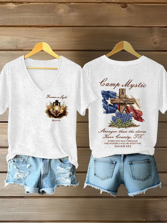 Women's Pray for Kill County-Texas Strong Printed Short Sleeve T-shirt