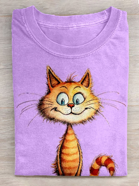 Women's Funny Cat Art Print Short Sleeve T-Shirt