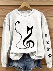 Women's Music Note Inspired Cat Print Sweatshirt