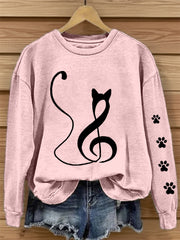 Women's Music Note Inspired Cat Print Sweatshirt
