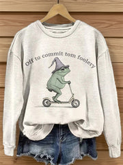 Women's Off To Commit Tom Foolery Frog Print Sweatshirt