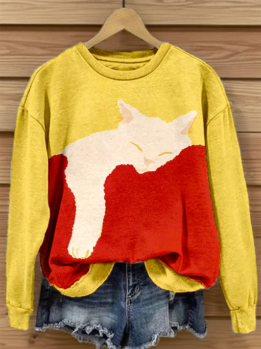 Women's Cute Cat Art Print Sweatshirt