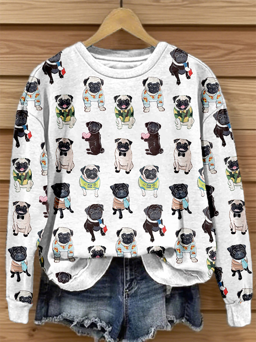 Women's Funny Pug Print Sweatshirt