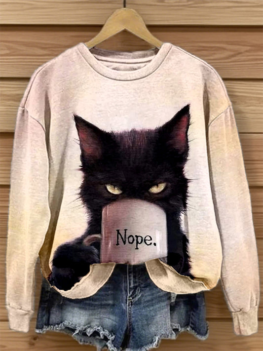 Women's Funny Cat Art Print Sweatshirt