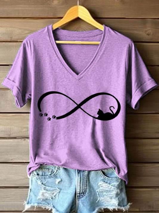 Women's Funny Cat Art Print V-Neck T-Shirt