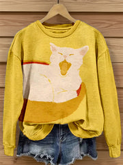 Women's Cute Cat Art Print Sweatshirt