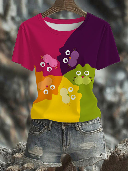 Women's Animal Cat Printed T-shirt