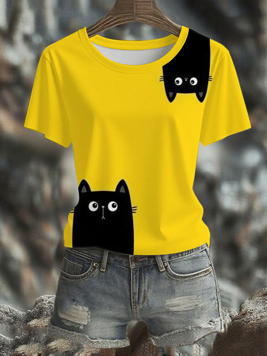 Women's Animal Cat Printed T-shirt