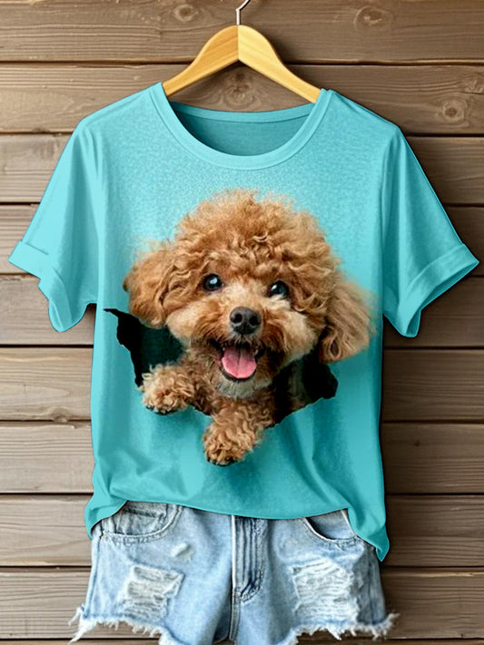 Women's Furry Dog Art Print T-Shirt