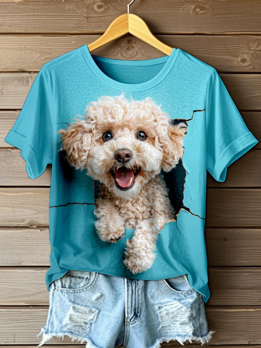 Women's Furry Dog Art Print T-Shirt