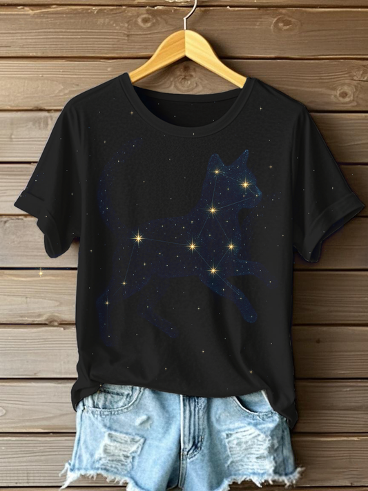 Women's Cat Art Print Casual T-Shirt