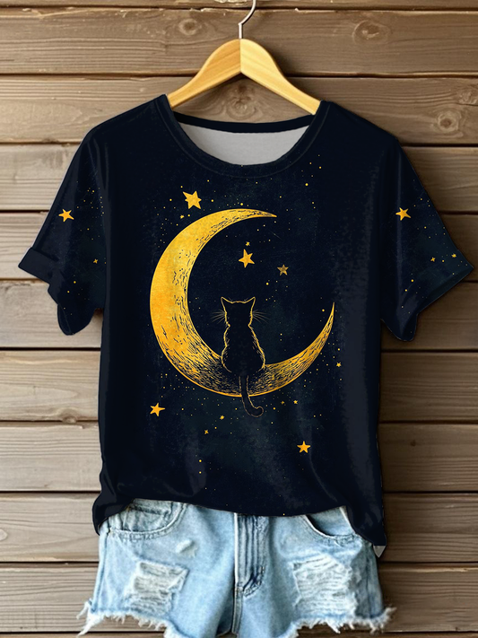 Women's Cat Art Print Casual T-Shirt