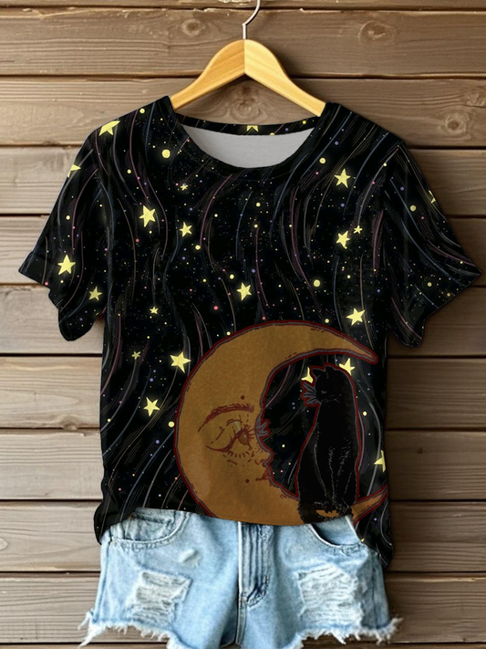 Women's Cat Art Print Casual T-Shirt