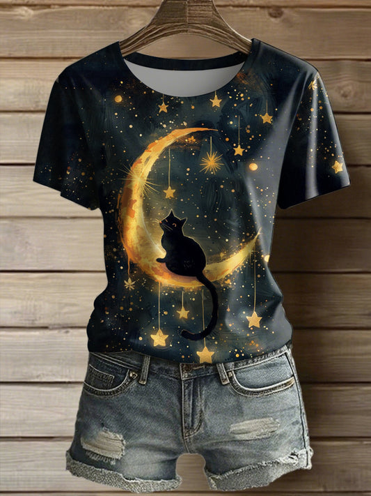Women's Cat Art Print Casual T-Shirt
