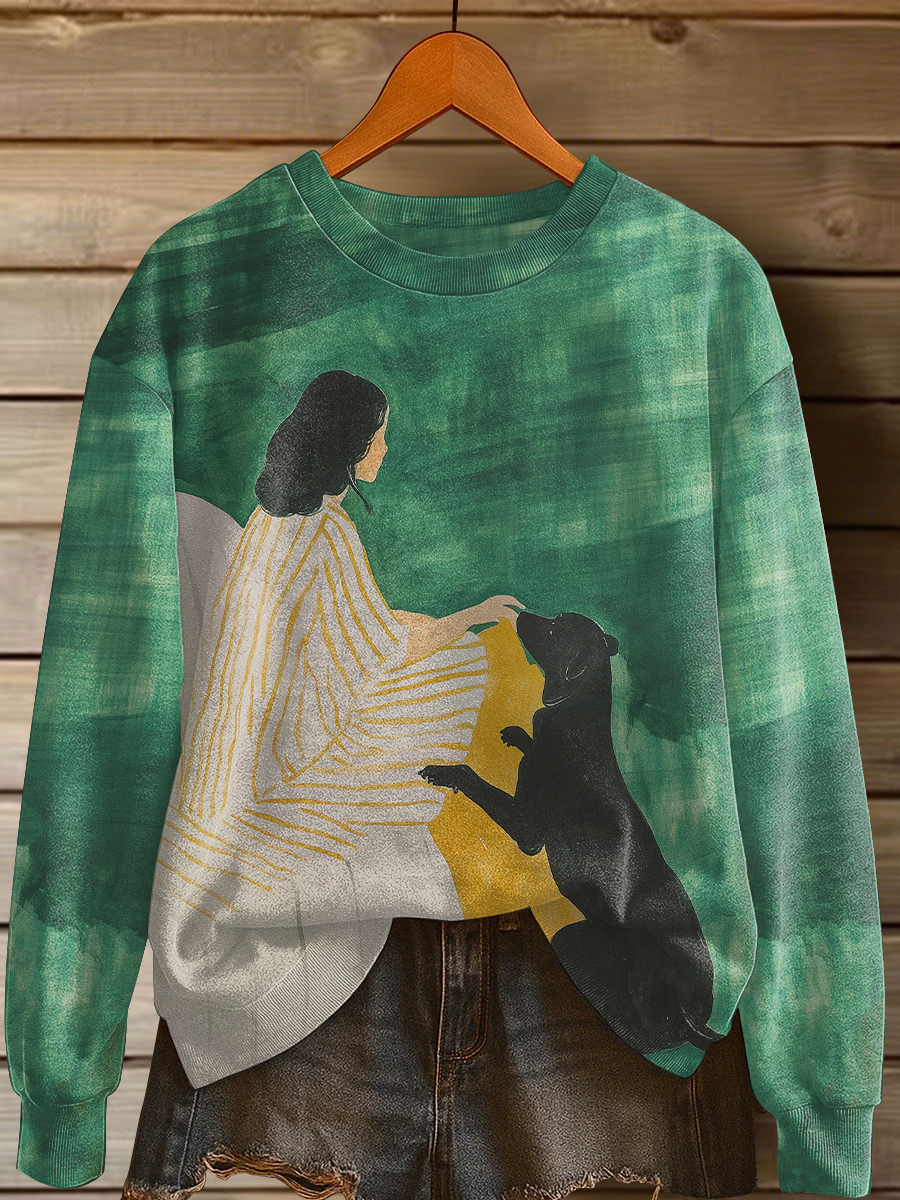 Women's Dog Art Print Casual Sweatshirt