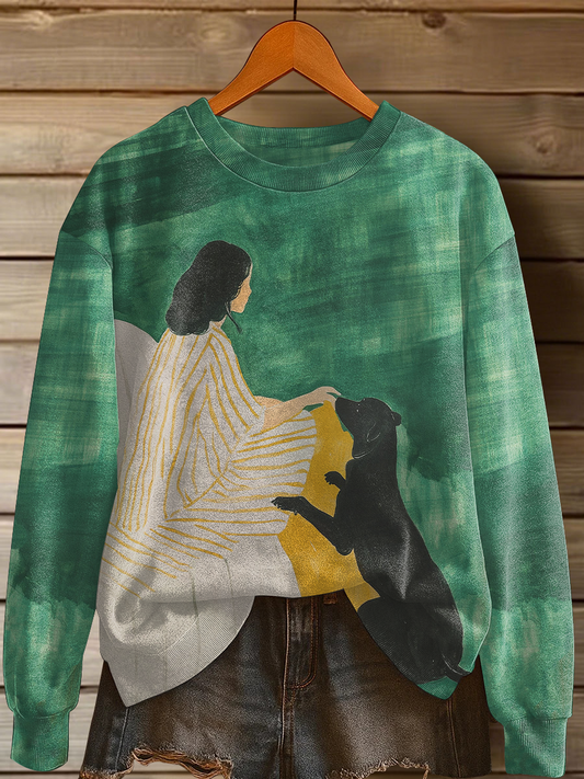 Women's Dog Art Print Casual Sweatshirt