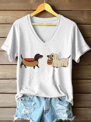 Women's Halloween Dachshund Embroidered V-Neck T-Shirt