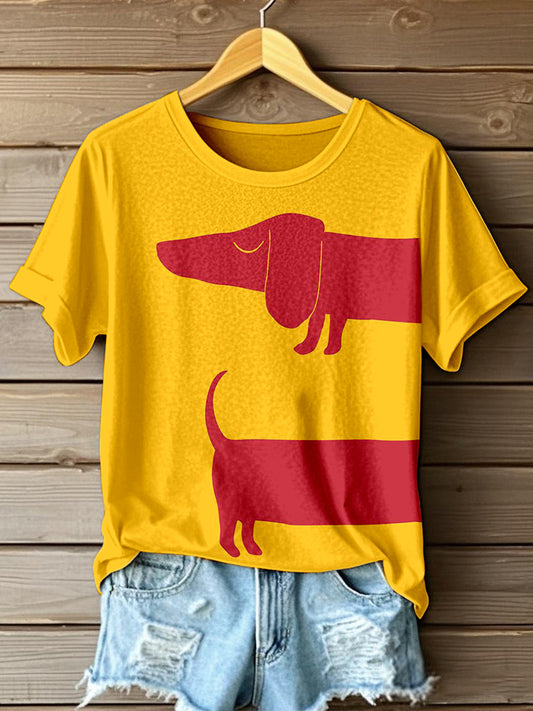 Women's Funny Dachshund Art Print T-shirt