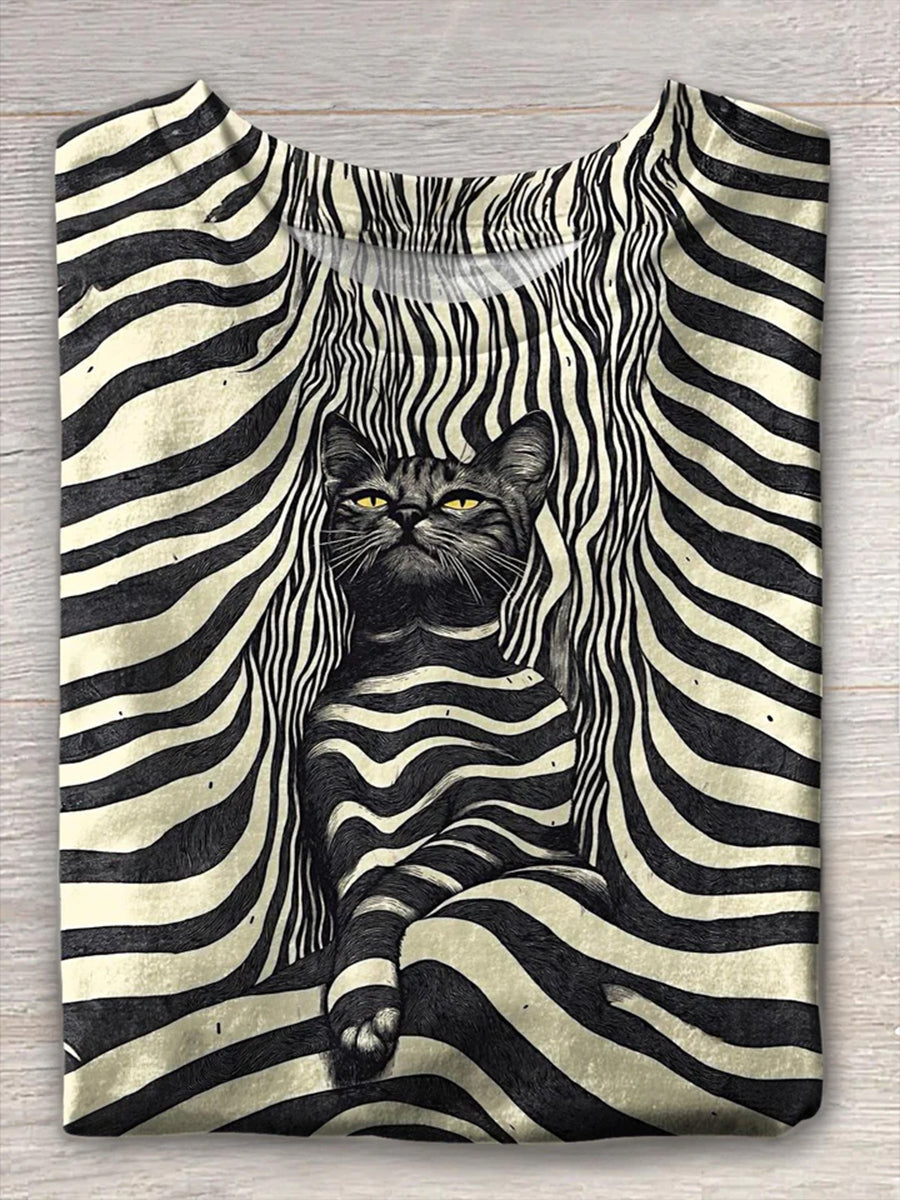Women's Funny Cat Crew Neck Short Sleeve T-shirt
