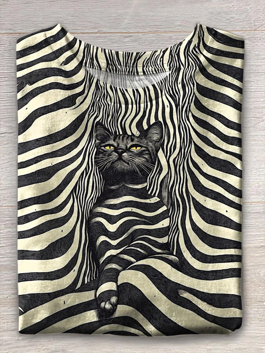 Women's Funny Cat Crew Neck Short Sleeve T-shirt