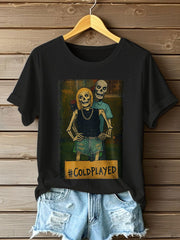 Women's Funny Halloween Kiss Cam Printed T-Shirt