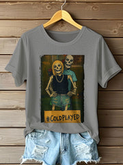 Women's Funny Halloween Kiss Cam Printed T-Shirt