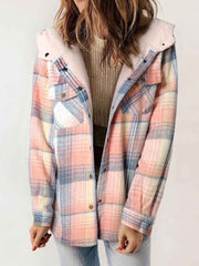 Women's Autumn/Winter Plaid Jacket Long Sleeve Buckle Hooded Jacket Warm Coat
