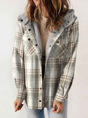 Women's Autumn/Winter Plaid Jacket Long Sleeve Buckle Hooded Jacket Warm Coat