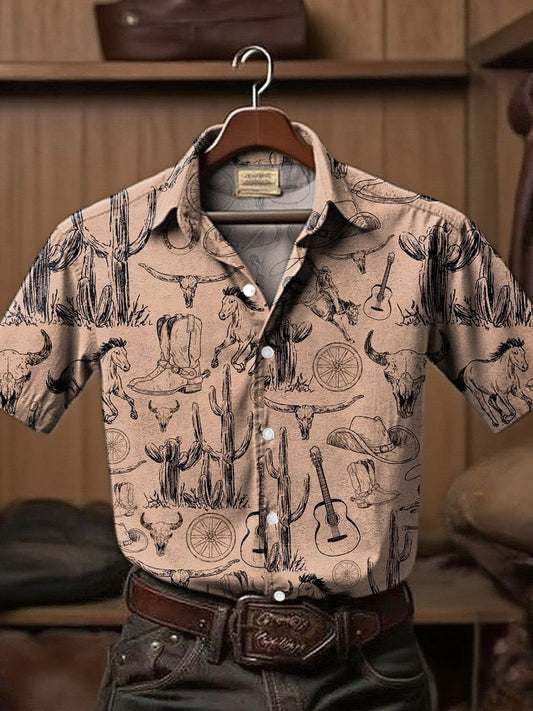 Men's Western Style Printed Short Sleeve Shirt