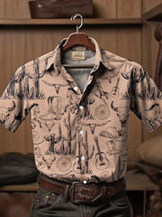 Men's Western Style Printed Short Sleeve Shirt