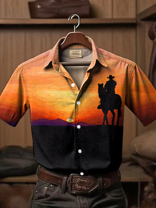 Men's Western Style Printed Short Sleeve Shirt