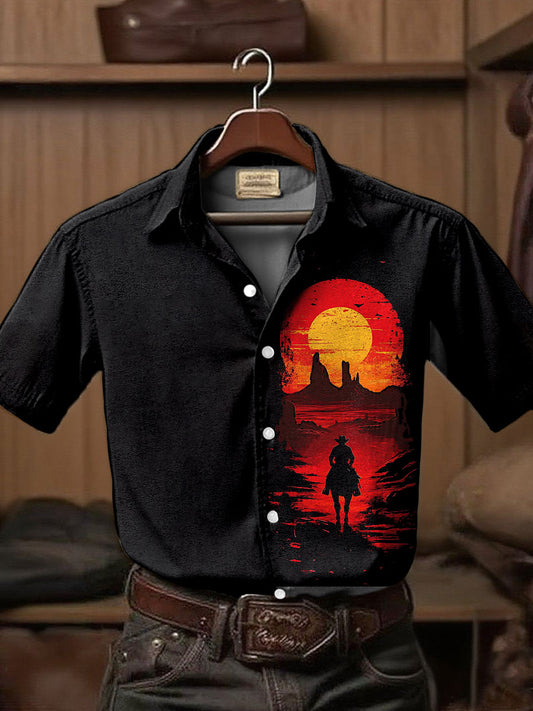 Men's Western Style Printed Short Sleeve Shirt