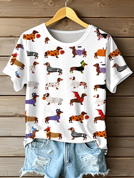Women's Halloween Dachshund Print T-Shirt