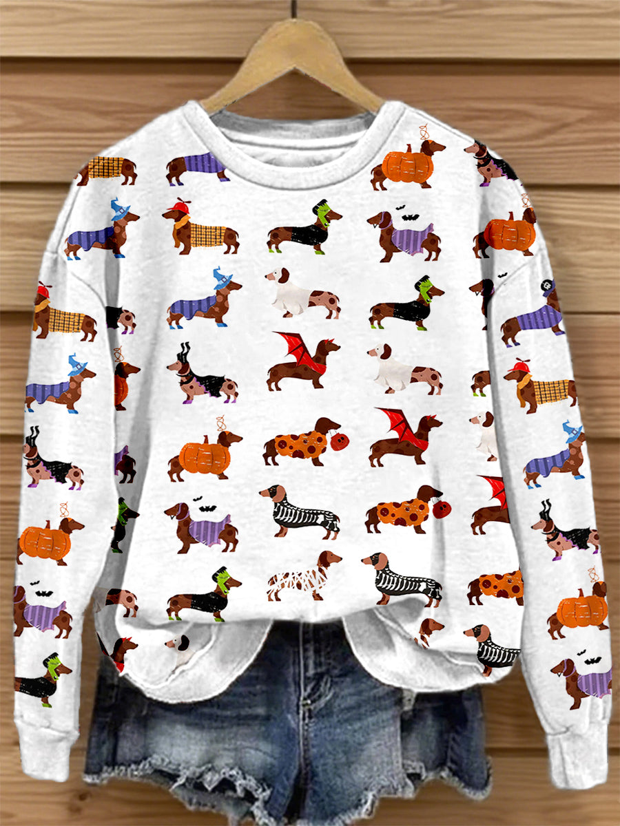 Women's Halloween Dachshund Print Sweatshirt