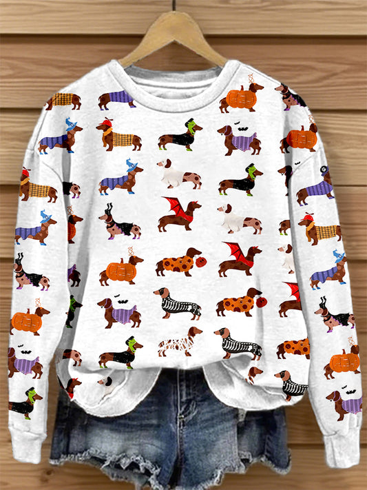 Women's Halloween Dachshund Print Sweatshirt