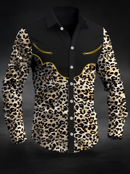 Men's Retro Western Leopard Print Casual Long-Sleeve Shirt