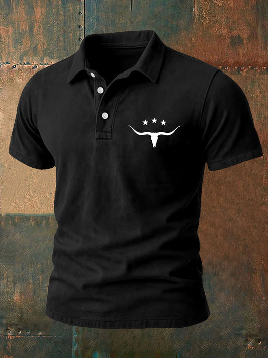 Men's Retro Western Bull Skull Print Casual Top