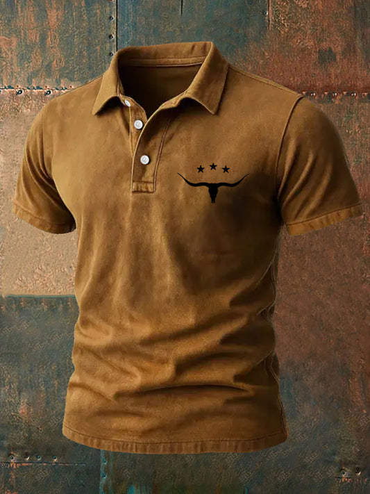 Men's Retro Western Bull Skull Print Casual Top